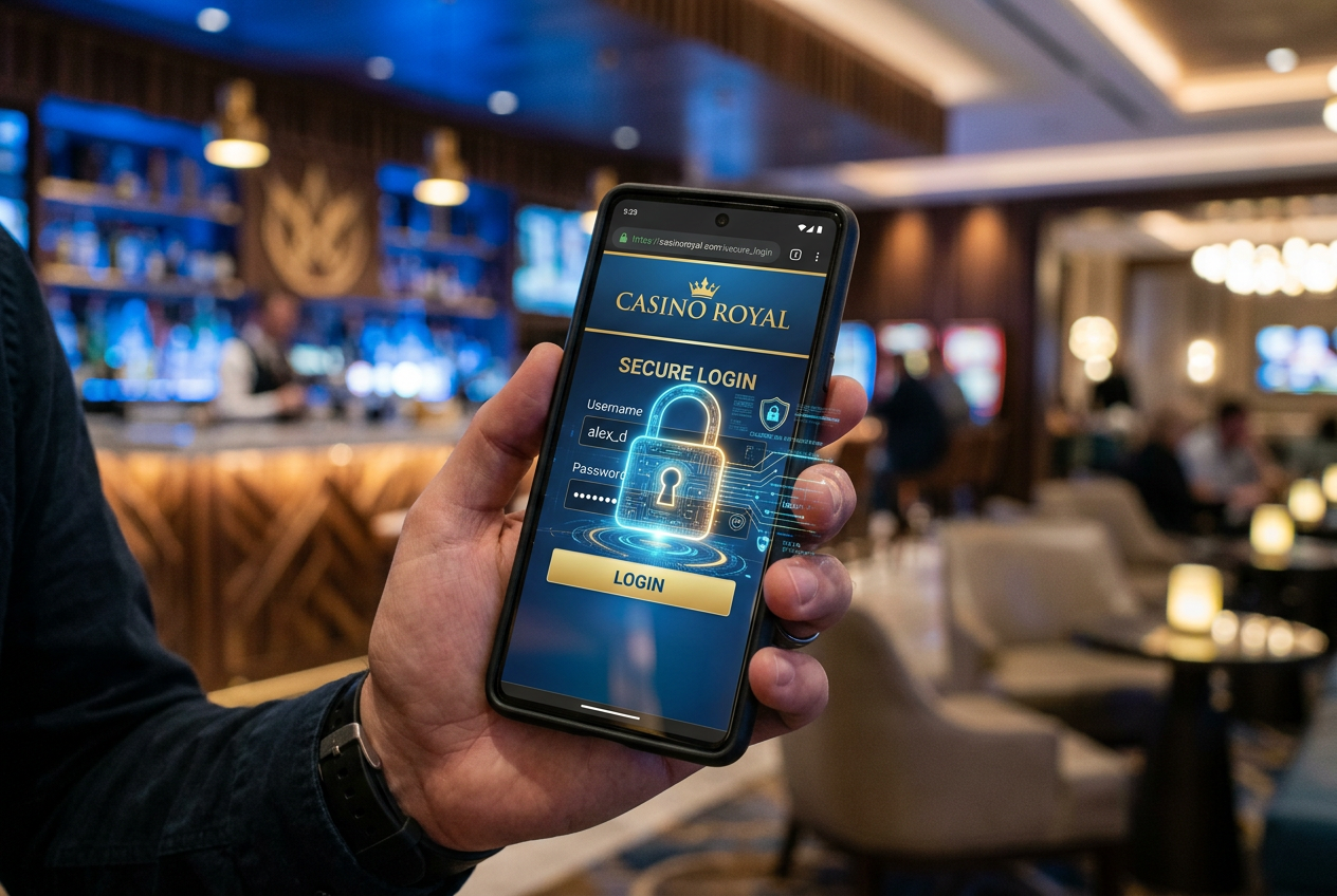 Digital security lock protecting a mobile casino app interface.